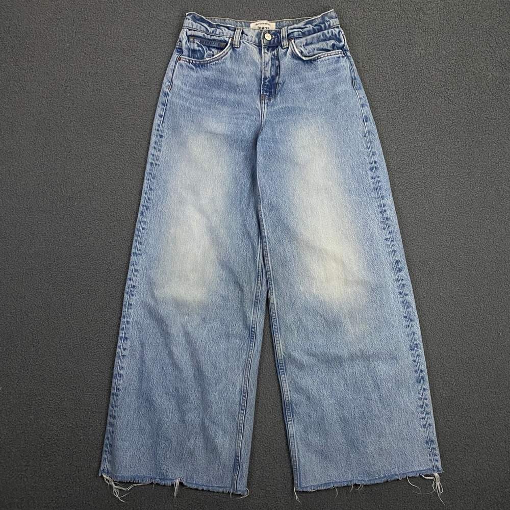 Reformation Iggy Super Wide Leg Slouch Jeans FITS 26 Light Blue Raw Hem Grunge